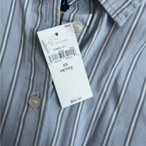 Gap NWT Organic Cotton Pinstriped Cropped Button Down Size PXS Blue White Black - Picture 14 of 15
